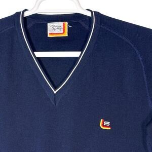 VTG Pierre Sangan Sportz Sweater Mens L Knit V-Neck Retro Sport Ivy League Prep
